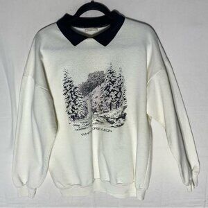 Vintage Cream White Winter Themed Whitehorse Yukon Sweatshirt W Collar S